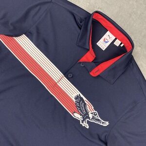 Puma Volition Shirt Mens Small Blue Eagle Short Sleeve Gold Polo USA Patriotic‎